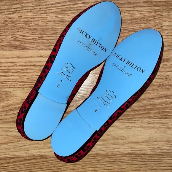 NICKY HILTON x FRENCH SOLE Red Black Animal Print Ballet Flats Leather Sz 7 - Picture 8 of 10